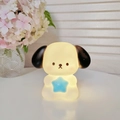 Cartoon puppy night light holding a blue star emitting soft yellow light glow - Nainai Dog - Blue