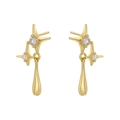 Gold starburst earrings with sparkling clear zircons and elegant water drop pendants - VE1191 Gold Starburst Pendant