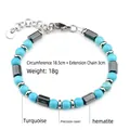 Bracelet en perles de turquoise bleue et hématite noire avec fermoir acier - Hématite Hexagone Turquoise 19cm