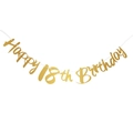 Glittering gold Happy 18th Birthday banner decoration for celebratory parties - 18th Birthday Glitter Style / Gold
