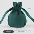Dark green velvet drawstring gift pouch with satin ribbons measuring 13x16cm - 13x16cm / Dark Green