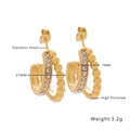 Macro view of 18k gold plated stainless steel C-shape hoops with zircon inlays - Gold Beaded White Zirconia C-Shape Style (E155-1)