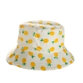 Dettaglio cappello a secchiello crema con stampa di ananas gialli e tesa con cuciture - 52cm (2-6 Anni) / Ananas-Beige