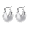 Detailed close-up of polished silver teardrop hoop earrings with high-gloss finish - Silver Arc