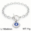 Bracciale a catena argentata con chiusura OT e ciondolo occhio del diavolo a raggiera - Colore Acciaio (KB183036-TJG)