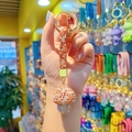 Sparkling mushroom keychain with orange and white rhinestones and golden ring hook - Full Drill Mushroom-Orange White
