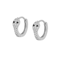 Chic silver snake hoop earrings with pavé white zircon and black gemstone eyes - Platinum-Black Eyes
