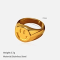 Anello in acciaio inossidabile dorato lucido con incisione smiley minimal 17mm - US 7 / Stile con Motivo Faccina Sorridente (YHTSR-2501202) / Oro
