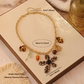 Golden leopard print flower necklace in titanium steel with detailed resin charms and beads - Leopard Flower Leaf Spiral (3#)