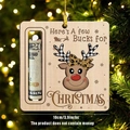 Detail of wooden reindeer money holder ornament with dimension 10cm on Christmas tree - Leopard Bow Reindeer (Style 15)