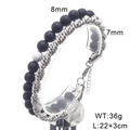 Men's double-layer bracelet with black matte beads and silver twisted rope chain link - Style C Steel Color (KB204753-Z)
