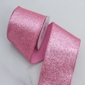 Pink glitter Christmas ribbon with stitched edges for festive DIY gift wrapping and decor - 6.3cm / Dusty Pink