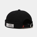Black cotton miki hat with side label and adjustable metal buckle strap at back - Adjustable / Black