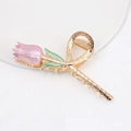 Elegant gold tulip claw clip with pink petals and green leaves for thick hair - HS02676 Pink