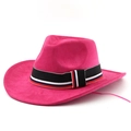 Cappello da cowboy fucsia in finta pelle scamosciata con fascia a righe e laccio regolabile - M (56-58cm) / Rosa Rossa