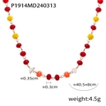 Detailed view of handmade gold-plated necklace with colorful agate beads and size specs - P1914 Style (P1914-Golden Necklace) / Gold
