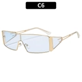 Futuristische große Metallsonnenbrille mit hellblauen Gläsern und Goldrahmen in Variante C6 - Blau