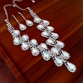 Detail of luxury teardrop necklace and earrings set with iridescent pear-shaped crystals - Colorful Set (Necklace & Earrings)