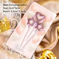 Metallic purple star and heart shaped cake candles with long stems for birthday party - Gilded Fairy Candle Pink / 3pcs / Pink/Purple