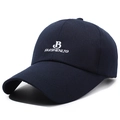 Navy blue cotton baseball cap with white B letter embroidery and long brim - Adjustable / Navy Blue
