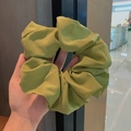 Oversized avocado green chiffon scrunchie for bun hairstyles with textured fabric - Grass Green