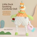 Doudou canard en tissu minky 3D avec anneau de dentition en silicone ananas rose - Jouet Apaisant Canard (Avec Pieds)