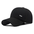 Schwarze Winter-Baseballkappe für Herren aus Wollfilz mit Fleecefutter und Sport-Detail - Verstellbar / Schwarz mit Sport-Logo