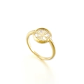 Golden titanium ring with geometric hollow design and cubic zirconia accents - Radial Branch Style (KR54475-KC)