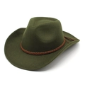 Détail d'un chapeau de cowboy en feutre vert armée avec une bande tressée marron sur fond blanc - M (56-58cm) / Vert Militaire