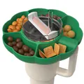 Reusable green flower petal snack tray for 40oz tumblers with transparent lid and sections - 40oz / Green