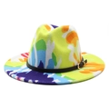 Fashionable wool fedora hat with colorful graffiti patterns and black belt buckle decor - M (56-58cm) / Colorful Block Graffiti Style (02)