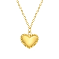 Golden stainless steel necklace featuring a textured heart pendant with beaded edge detailing - NC-1364G (Non-Openable/Beaded Border)