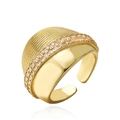 Geometrischer Ring mit 18K Goldbeschichtung, Streifenmuster und Zirkon-Mikropavé-Besatz - Einstellbar Offen / Gold