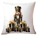 Christmas Nutcracker cushion cover with black and gold gift prints on white fabric - Nutcracker Gift Box