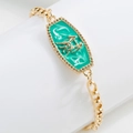 18K gold plated zodiac bracelet with green enamel pendant and sparkling rhinestones - Aries
