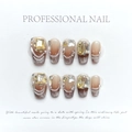 Detail of coffee ombre handmade press-on nails with silver glitter and 3D rhinestone - Extra Small (XS) / 1199 - Autumn's Lingering Charm