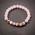 Pink zebra jasper and rose quartz beaded bracelet with gold metal spacer accents - Rose Quartz Rose Red No Card