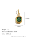 Detail of emerald cut green stone pendant in 18K gold plated stainless steel - Rectangular Zircon Pendant - Gold