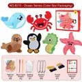 DIY kids sewing kit featuring 6 ocean animal felt patterns and full accessories - Ocean Animal Style (Color Box) / 107g Set