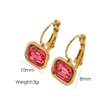 Pink rectangular zircon gold hoop earrings with 10mm length and 3g lightweight design - Red