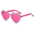 Detail of pink heart sunglasses with colorful rhinestones on a white background - Rose Red Lens Colorful Rhinestones