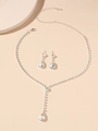 Elegant silver necklace and teardrop rhinestone earrings set for bridal formal jewelry - DTN10026287S-Noble Waterdrop Style