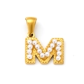 18k gold plated letter M pendant with inlaid white pearls for jewelry making - Letter M Style (SP723G-M)