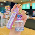 Cute purple rabbit liquid keychain with glitter sand and Good Luck strap charm - Bubble Bottle - StellaLou