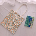 Floral cotton canvas tote bag with vibrant orange fruit patterns and soft woven straps - Orange Fruit Print