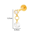 Titanium gold internally threaded lip stud featuring double clear dangling crystals - Double Round Zirconia Spliced Design (T2537-5# Gold)