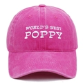 Retro-Baumwoll-Baseballkappe in Dunkelpink mit weißer Poppy-Stickerei im Vintage-Stil - Verstellbar / Fuchsia