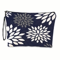 Beauty case blu scuro con motivi floreali bianchi astratti e cinturino da polso nero - Stile Floreale Astratto Blu Notte (xy-016-02) / Con Cinturino