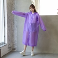 Reusable purple EVA raincoat with drawstring hood and button closure for outdoor travel - 16 Silk Violet Blue