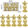 Addobbi natalizi a forma di caramella dorata con strisce glitterate set da 6 pezzi - 5 pezzi/scatola / Oro